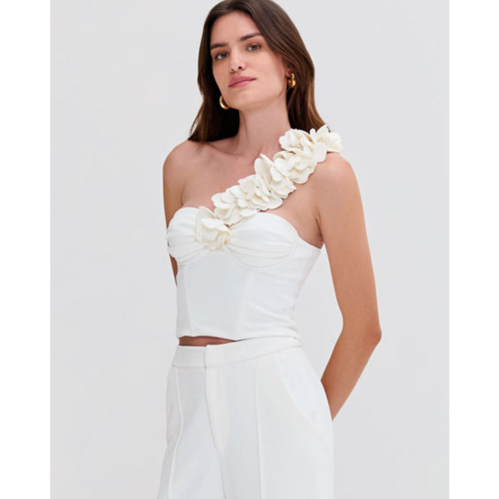 Patbo Merian Knit One Shoulder Top In Off White
