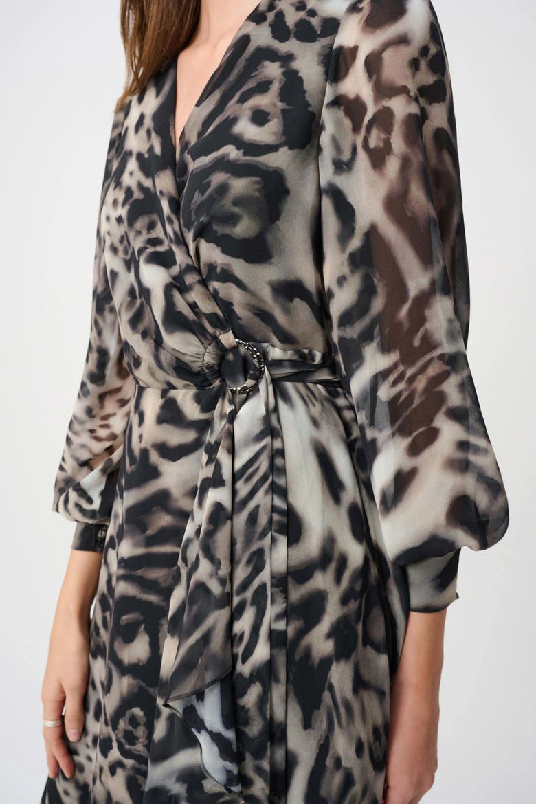 Chiffon Printed Fit and Flare Wrap Dress, Alternate, color, Grey/Multi
