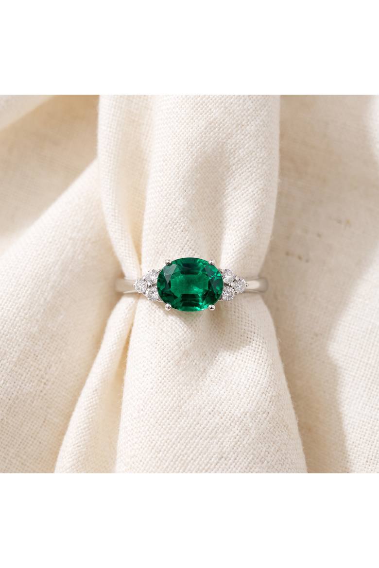 3 1/4Ct Oval Emerald & Lab Grown Diamond Ring in 10k or Gold, Alternate, color, 10k White Gold