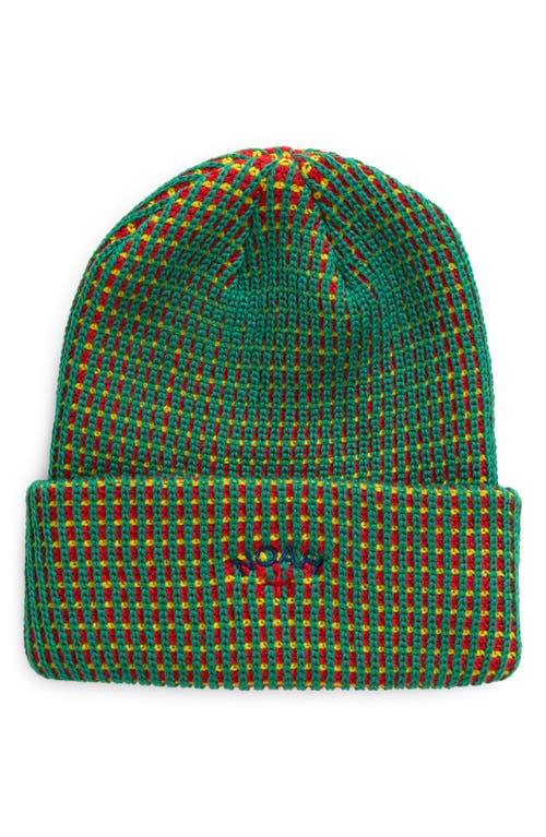 Noah Core Logo Tricolor Waffle Knit Beanie in Red/Yellow/Green 