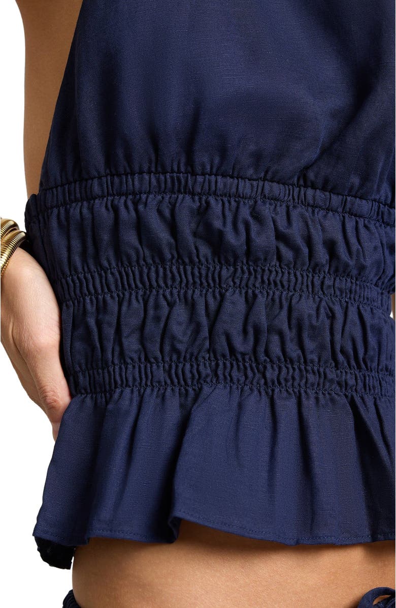 Onia Air Linen Smocked Halter Top, Alternate, color, Noir Navy