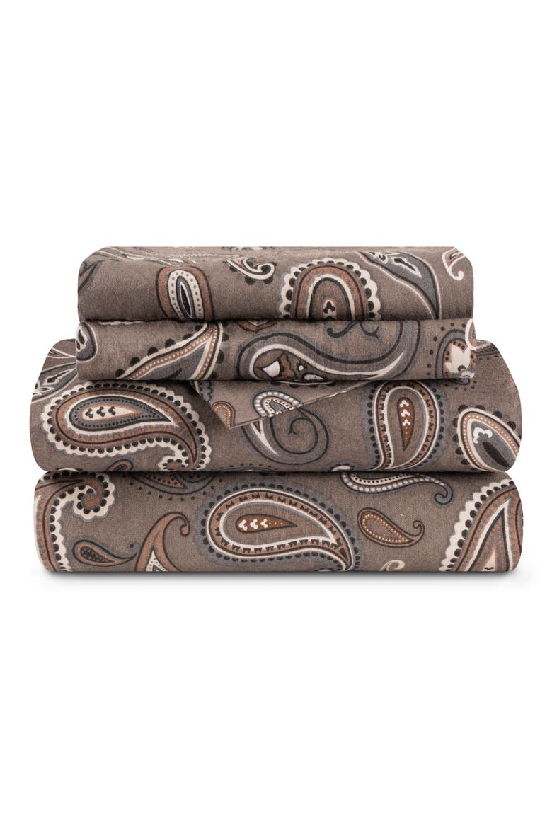 Cotton Flannel Sheet Set, Main, color, PAISLEY GREY