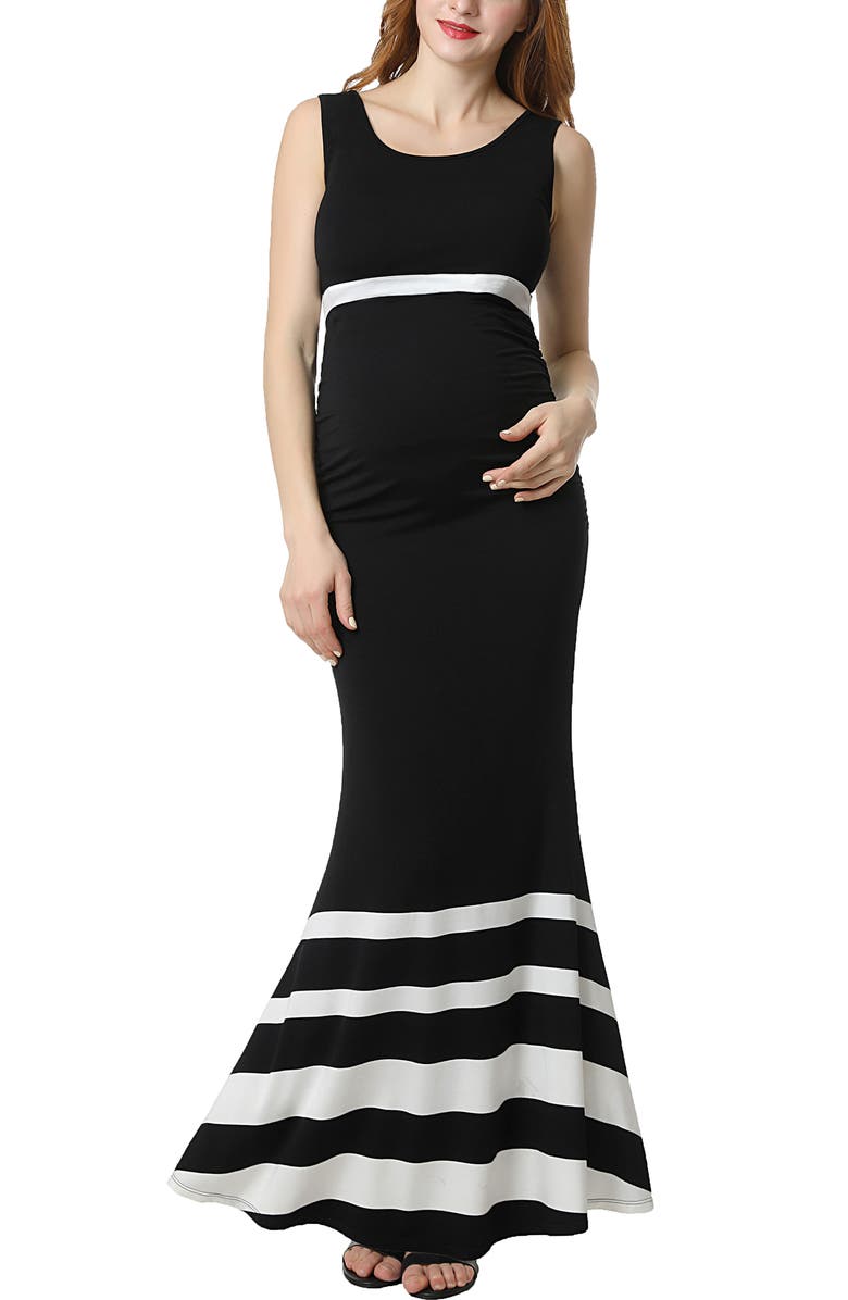 Kimi & Kai Cortana Maternity Mermaid Maxi Dress, Main, color, Black White