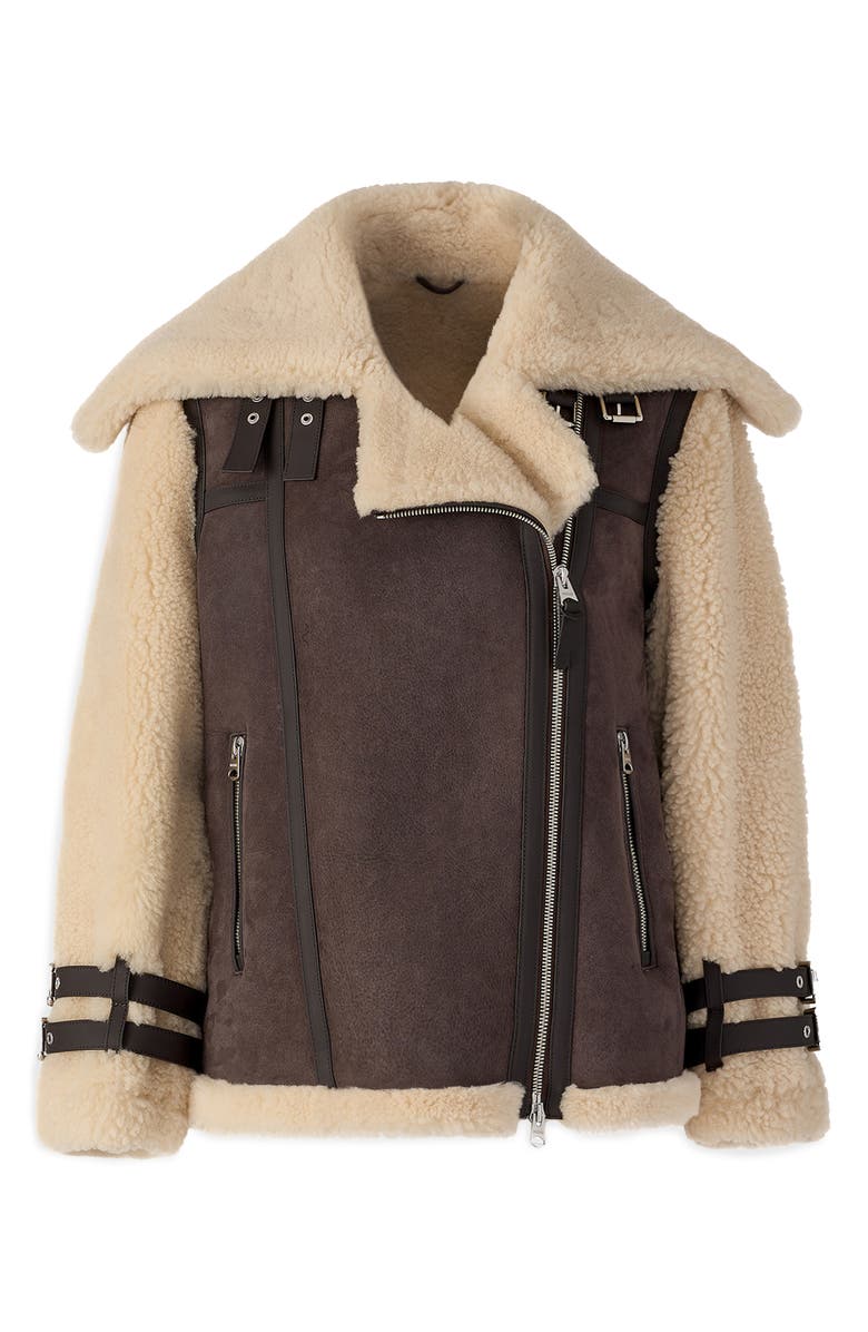 Mackage Rhoslyn Oversize Genuine Shearling Moto Jacket, Alternate, color,