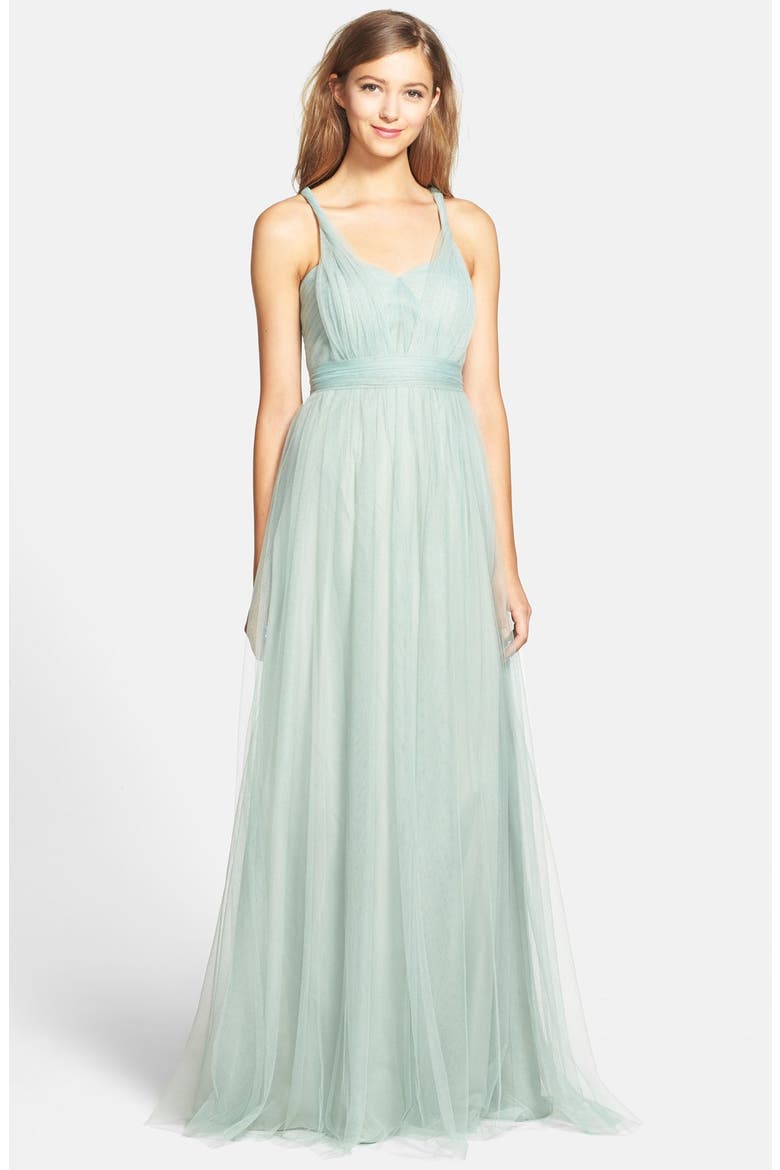 Annabelle Convertible Tulle Column Dress, Main, color, SEA GLASS