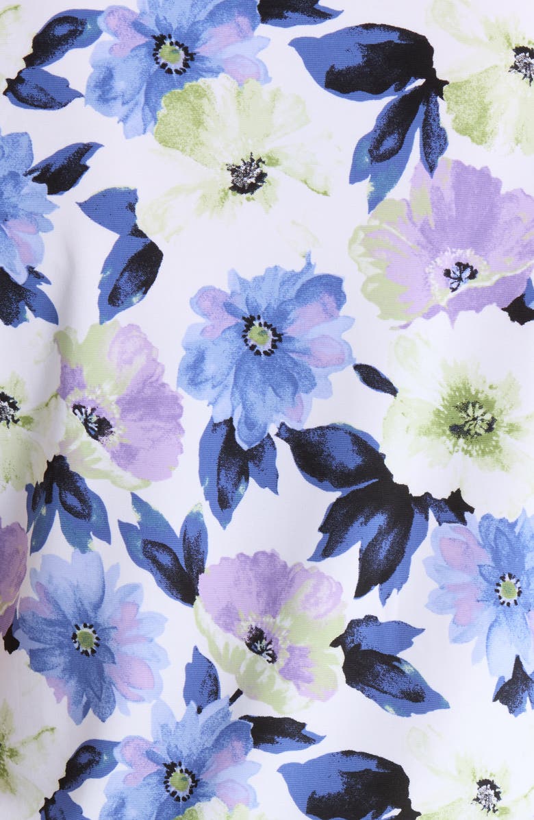 KASPER Floral Print Shirred Shell, Alternate, color, Lily White Multi