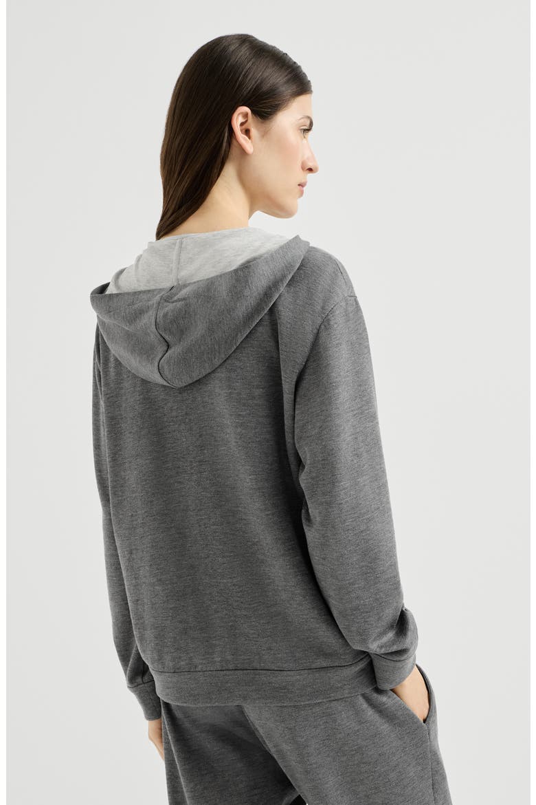 Cotton and silk interlock hooded sweatshirt with precious zipper pull, Alternate, color, Dark Grey