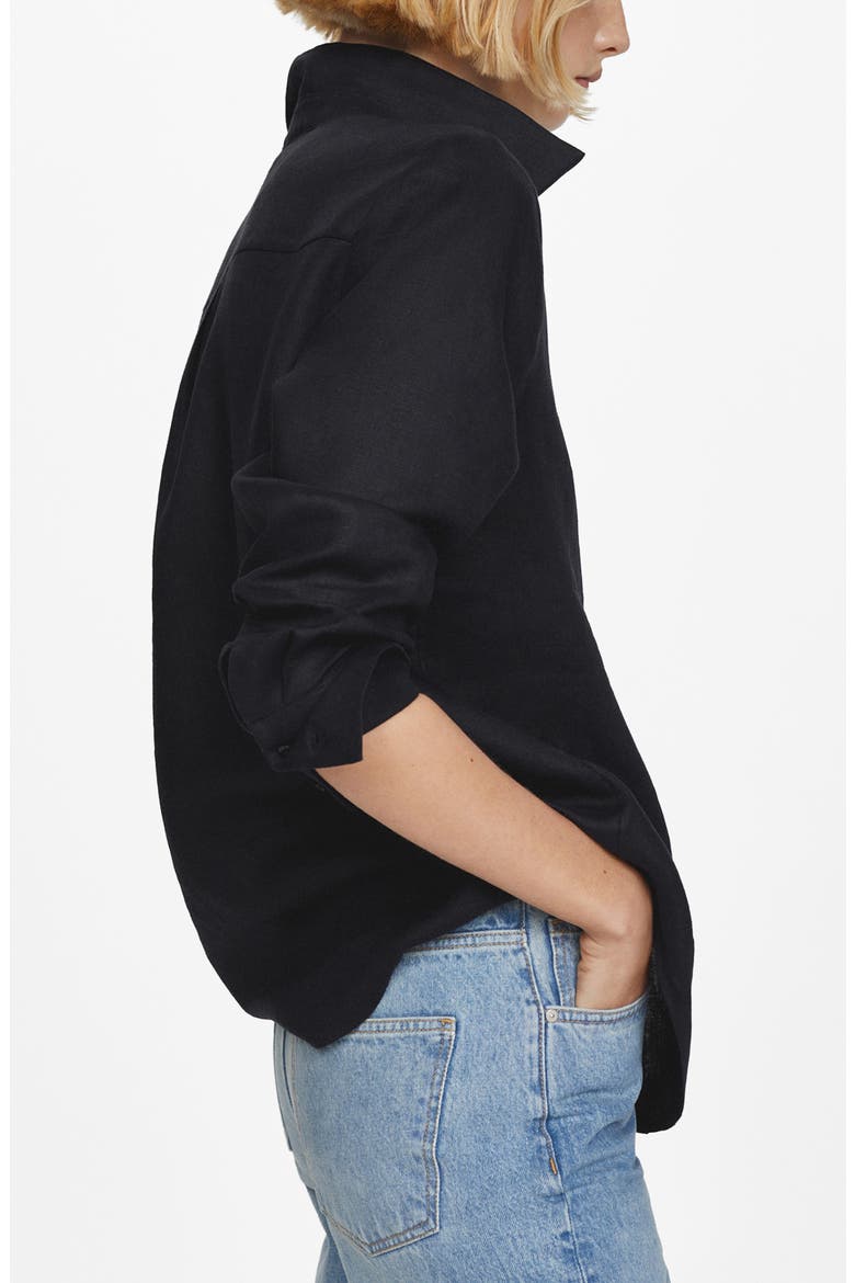 Button-Up Linen Shirt, Alternate, color, BLACK