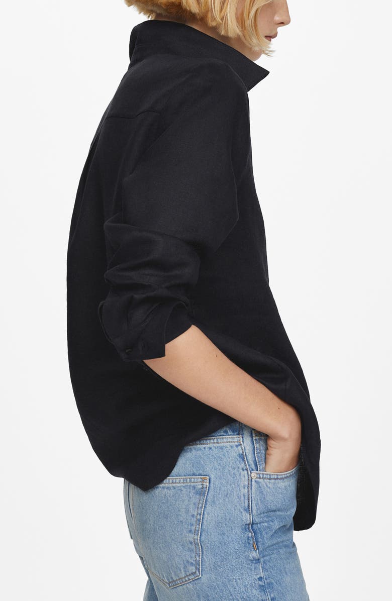 MANGO Button-Up Linen Shirt, Alternate, color,