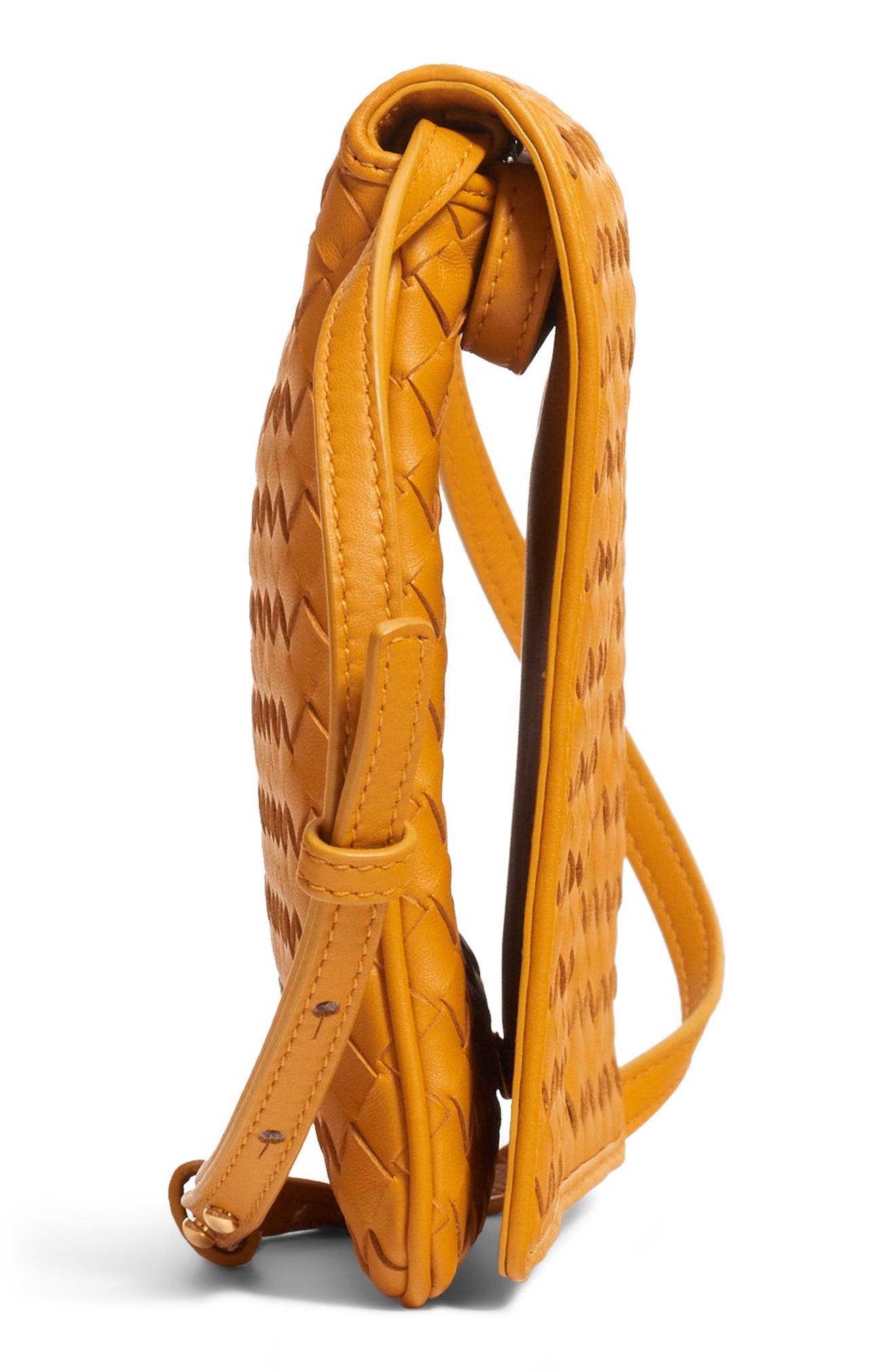 Intrecciato Leather Crossbody Flap Bag, Alternate, color, MARIGOLD/ MARIGOLD