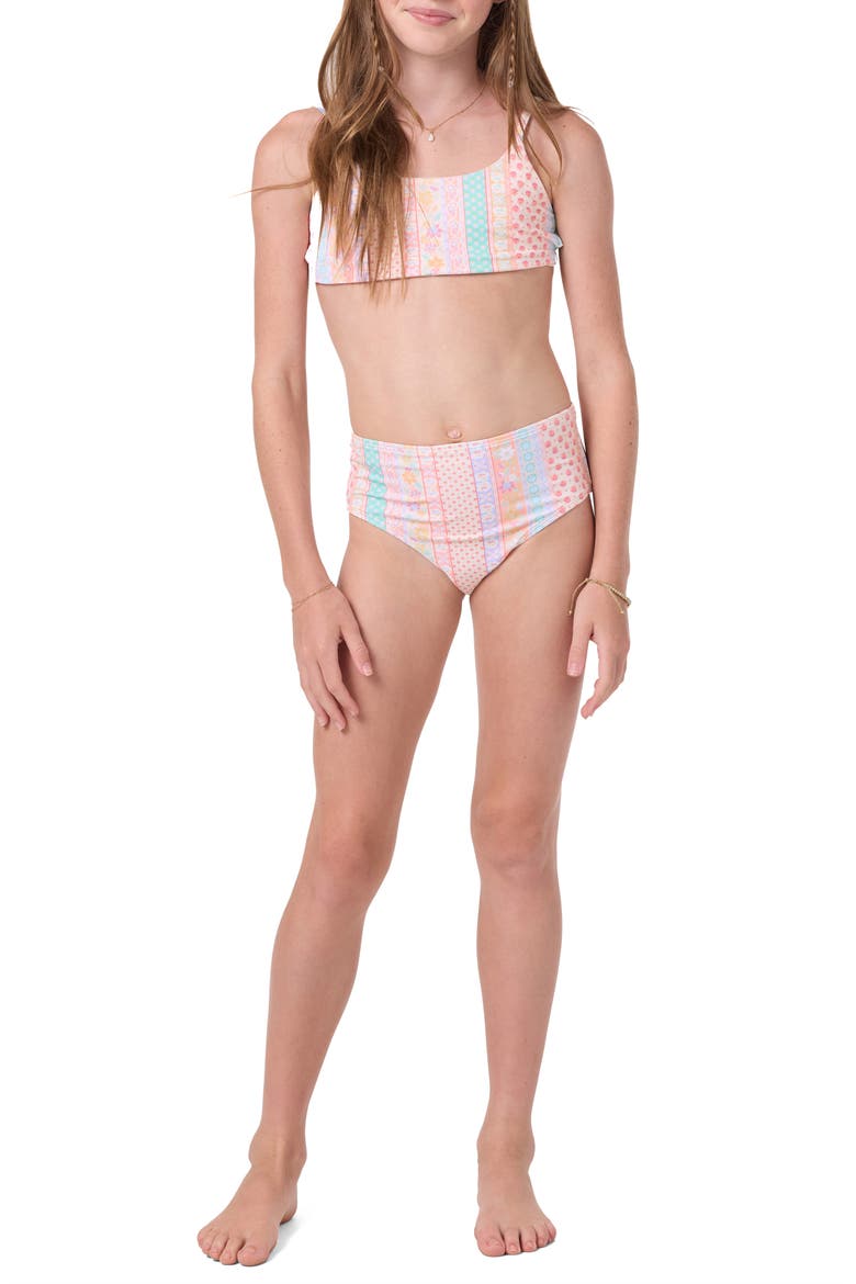 Kids' Bali Floral Reversible Two-Piece Swimsuit, Alternate, color, TAPIOCA