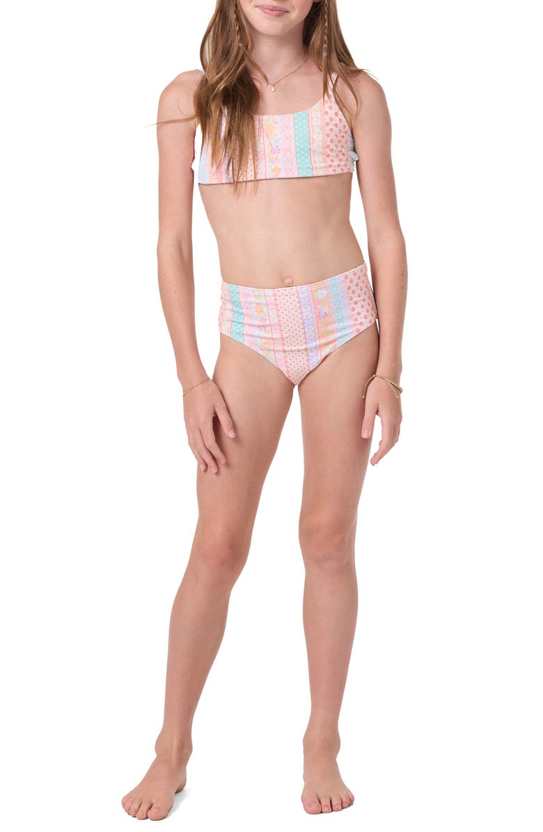 O'Neill Kids' Bali Floral Reversible Two-Piece Swimsuit, Alternate, color, Tapioca