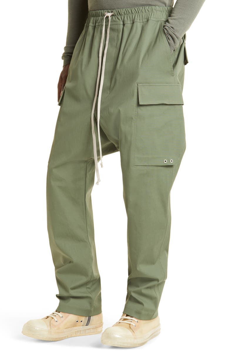 Rick Owens Drop Crotch Stretch Cotton Cargo Pants, Alternate, color,