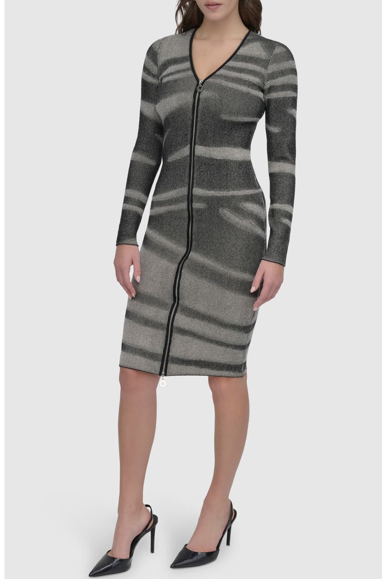 Zip Front Long Sleeve Sweater Dress, Main, color, GREY