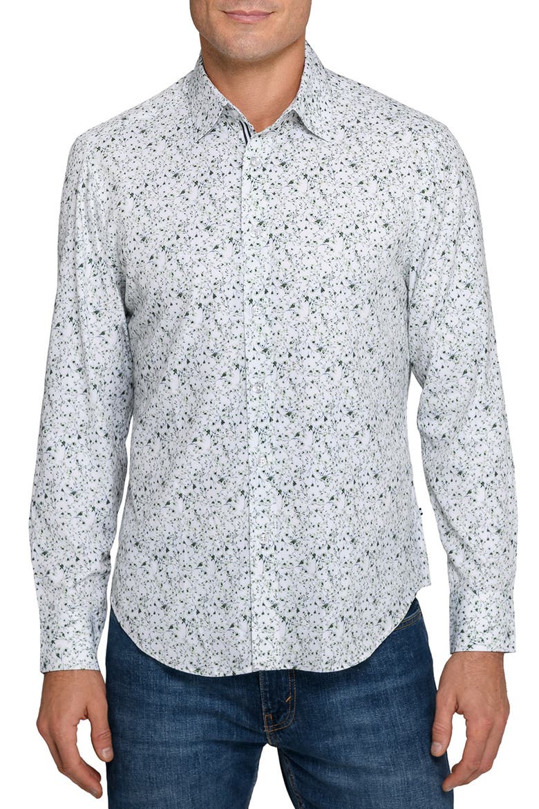 Botanical Print Woven Long Sleeve Basic, Main, color, OLIVE