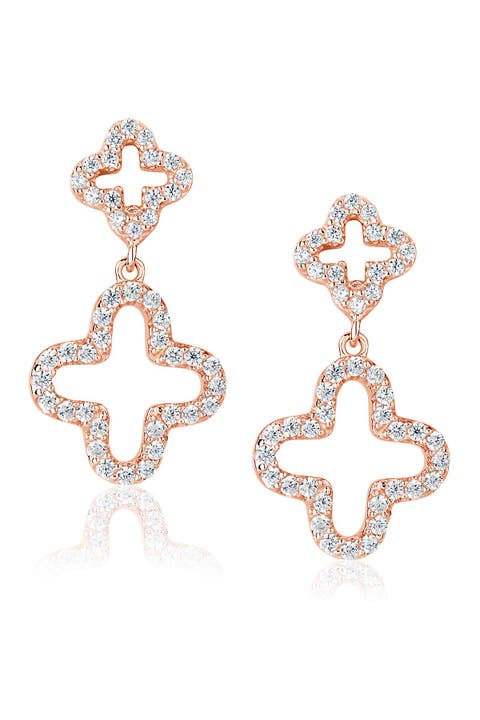 CZ Clover Drop Earrings
