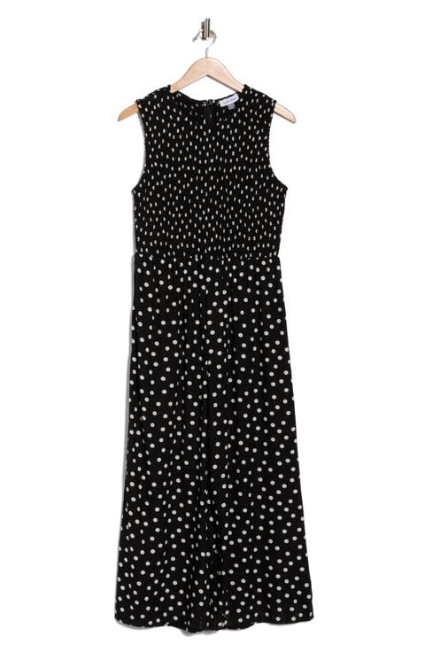 Polka Dot Smocked Jumpsuit