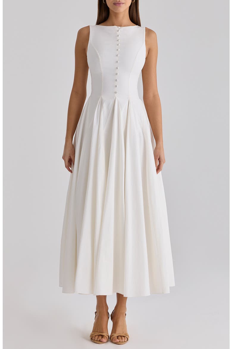 Azalina Pleated Cotton Midi Dress, Main, color, WHITE
