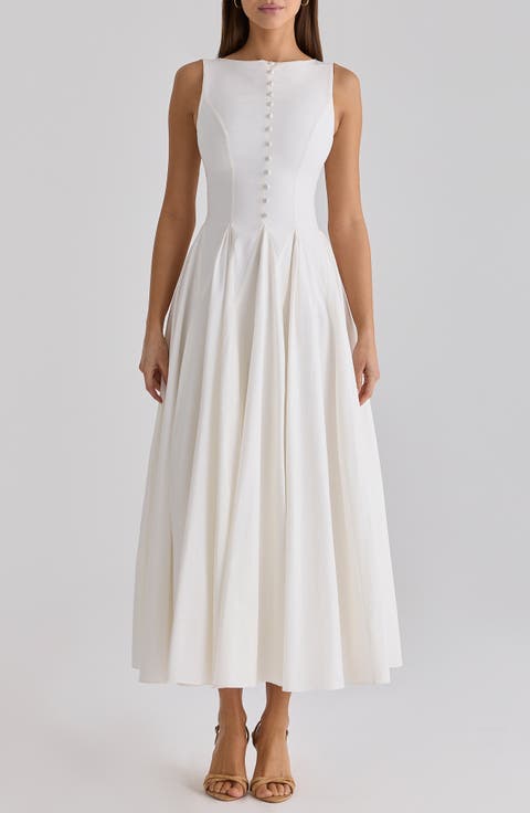 Azalina Pleated Cotton Midi Dress