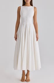HOUSE OF CB Azalina Pleated Cotton Midi Dress