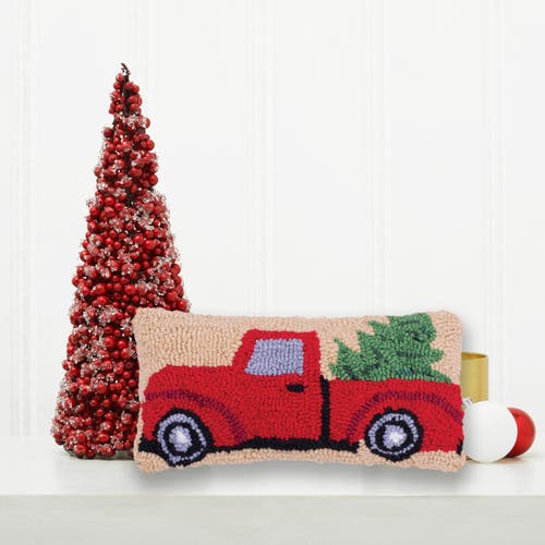 C & F Home C&f Home Red Truck W/ Christmas Tree Hooked Petite/small Accent Pillow, 6" X 12" In Red