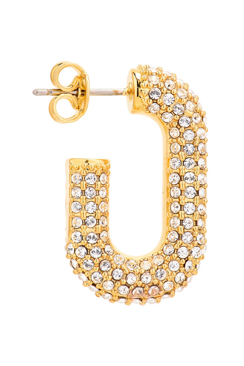 Crystal Pavé J-Hoop Earrings, Alternate, color, GOLD / CRYSTAL
