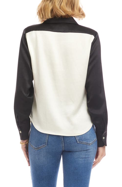 Karen Kane Colorblock Satin Button-up Shirt In White