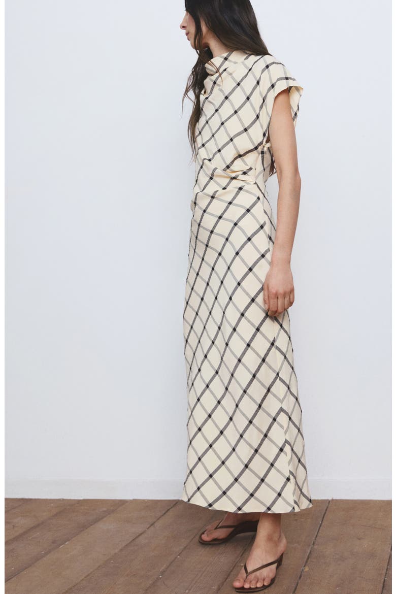 Windowpane Check Asymmetric Dress, Alternate, color, ECRU
