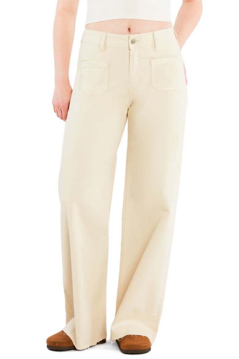 Patch Pocket Raw Hem Wide Leg Jeans, Main, color, ALMOND MILK