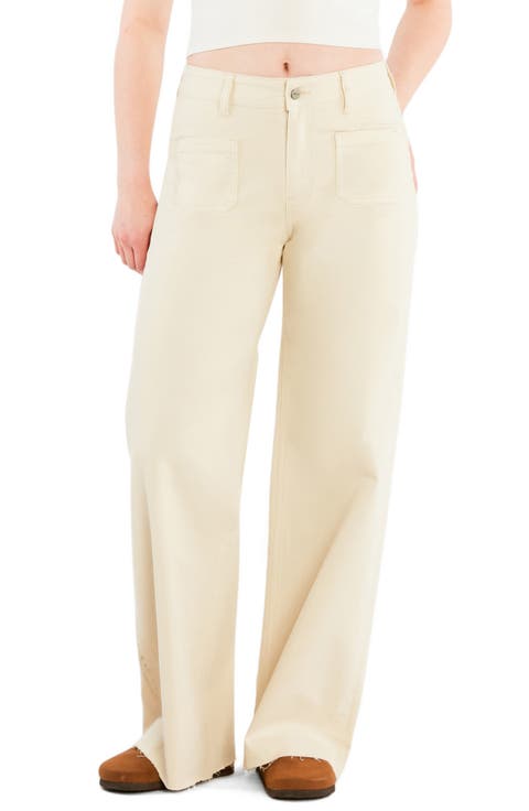 Patch Pocket Raw Hem Wide Leg Jeans