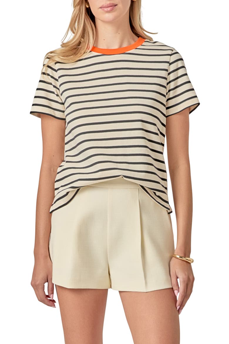 Contrast Crewneck Stripe T-Shirt, Main, color, WHITE/ ORANGE