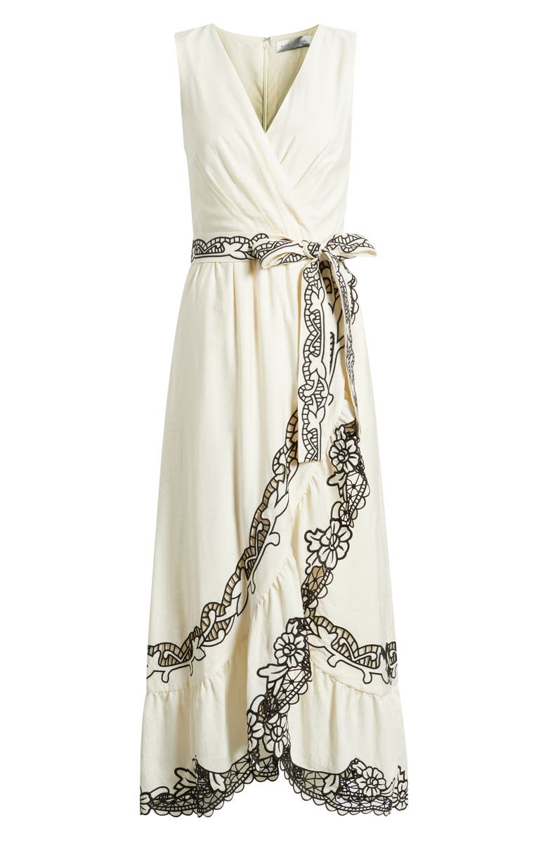 Elie Tahari Poppy Embroidered Faux-Wrap Maxi Dress, Alternate, color, 