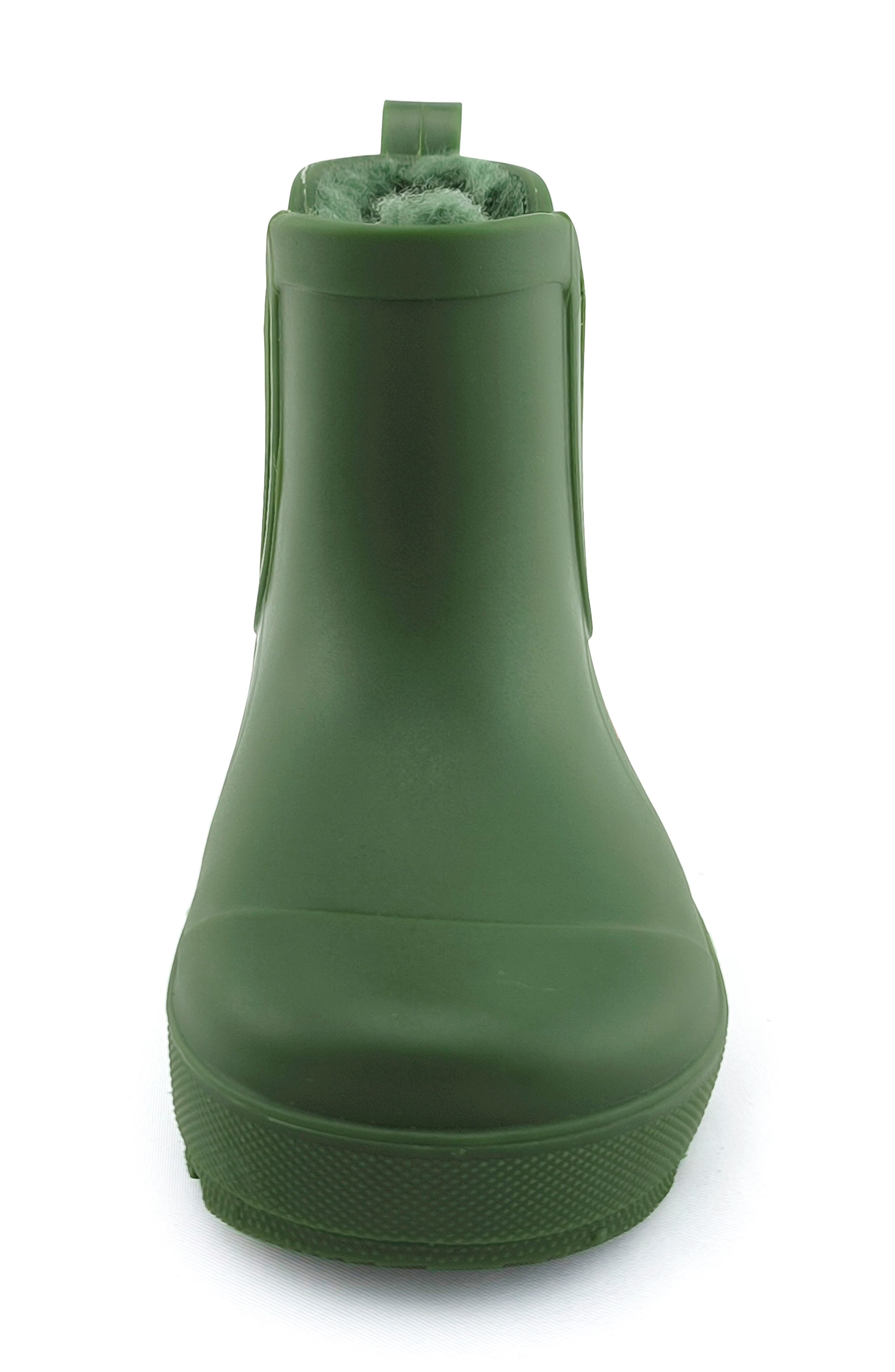 BEARPAW Kids' Shortie Rain Boot with Faux Fur Lining, Alternate, color, Hunter Green W/ Faux Fur
