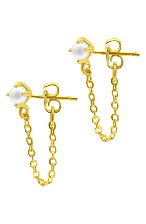 Chain & Freshwater Pearl Front/Back Earrings