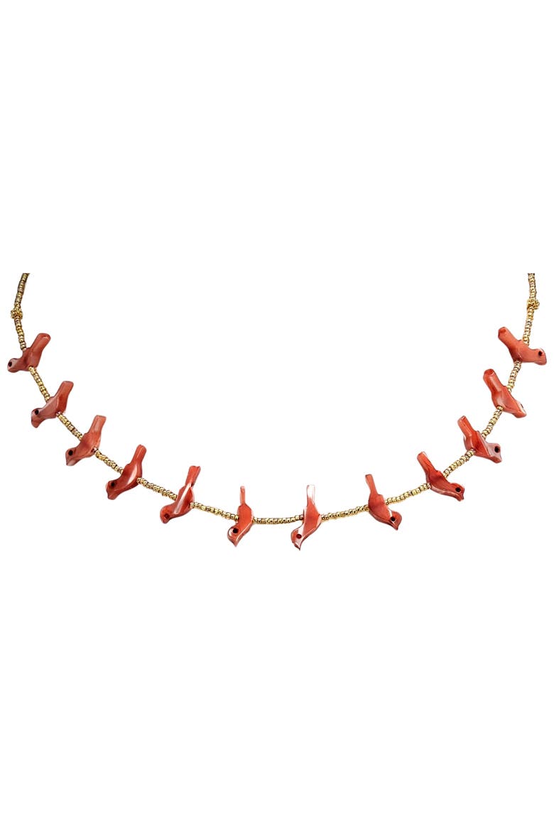 Shell Bird Fetish Bead Necklace, Alternate, color, red