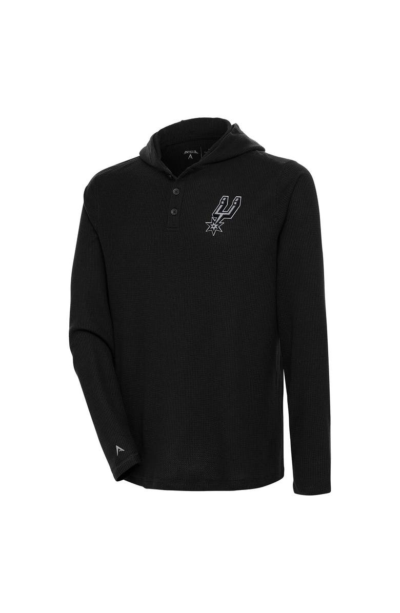 ANTIGUA Men's Antigua Black San Antonio Spurs Strong Hold Long Sleeve Henley Hoodie T-Shirt, Main, color,