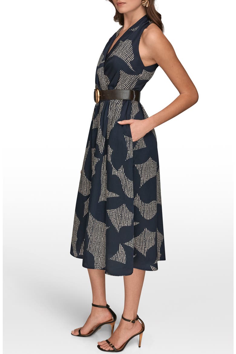 Print Belted Sleeveless Midi Dress, Alternate, color, NGHTFAL/ SAND