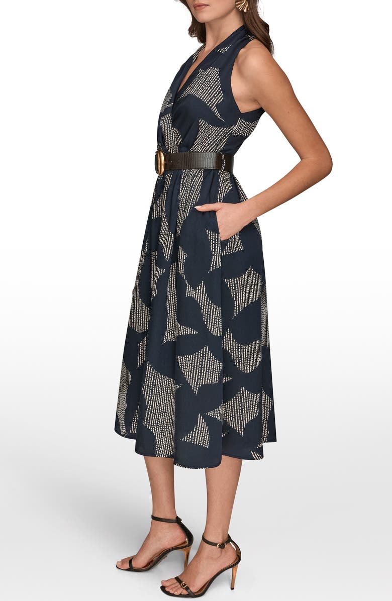 Donna Karan New York Print Belted Sleeveless Midi Dress, Alternate, color, Nghtfal/ Sand