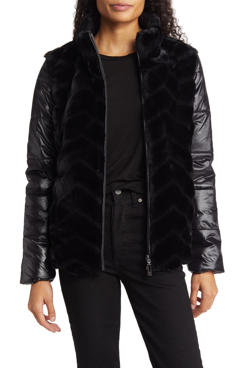 Via Spiga Zip Front Faux Fur Reversible Puffer Jacket, Main, color, 