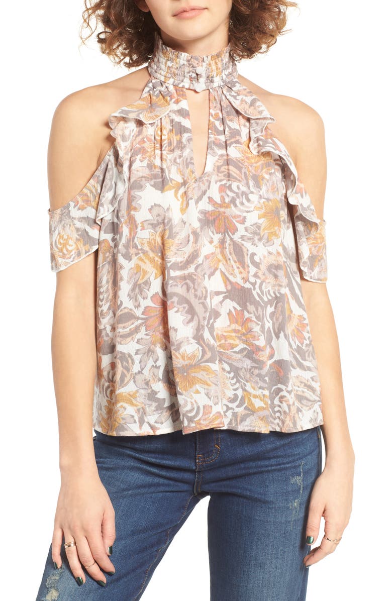 Sun & Shadow Smock Neck Cold Shoulder Blouse, Main, color,