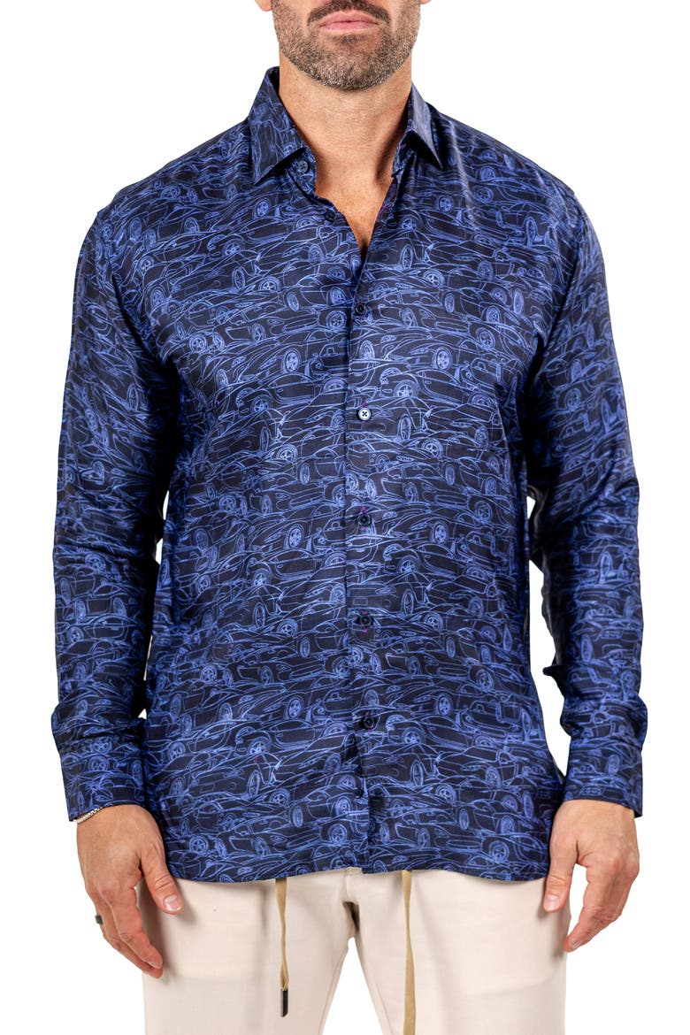 Fibonacci Marthy Contemporary Fit Button-Up Shirt, Main, color, BLUE