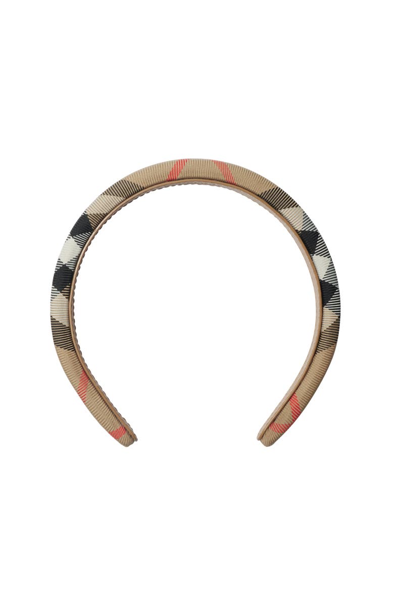 Check Nylon Headband, Main, color, Sand beige