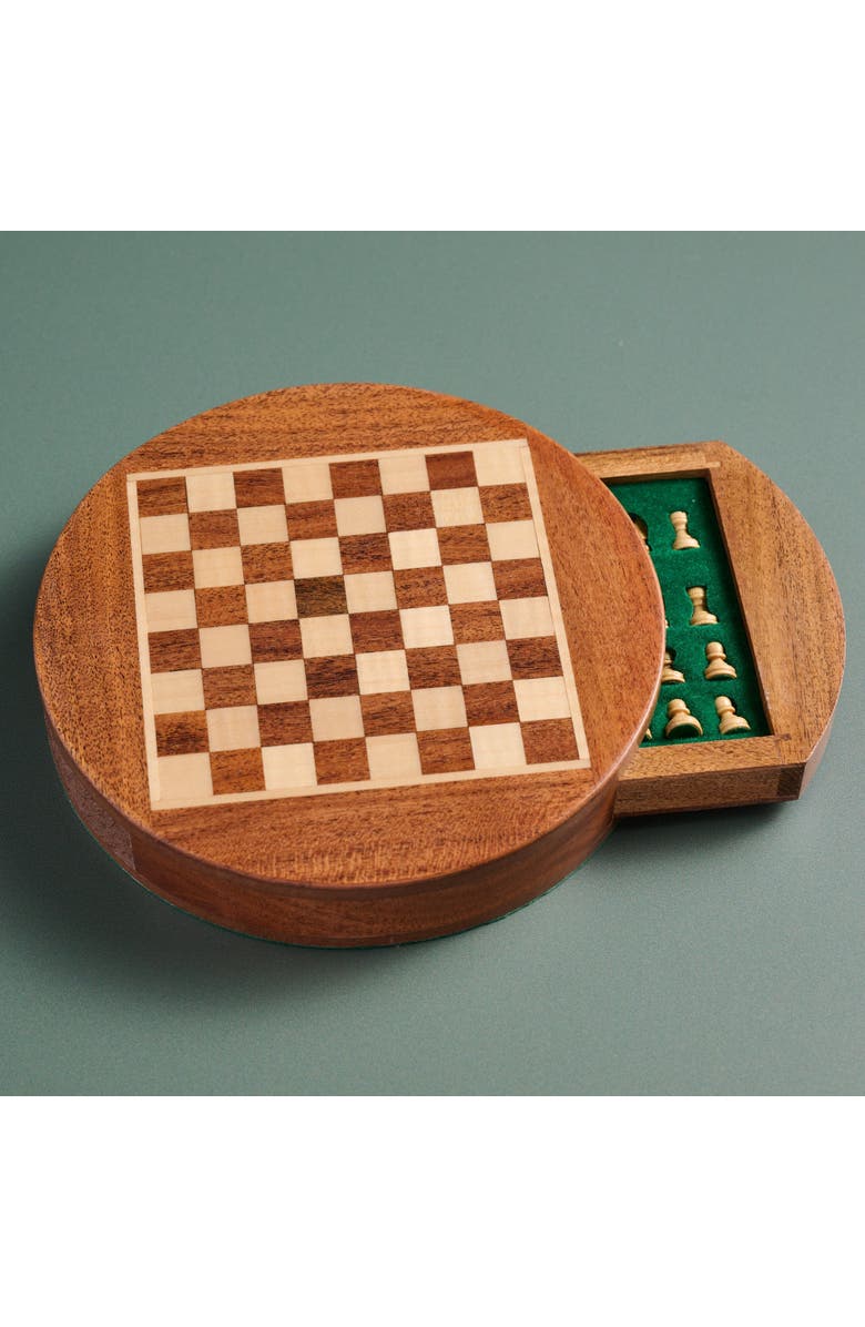 Ten Thousand Villages Acacia Wood Round Magnetic Chess Set, Alternate, color, Brown