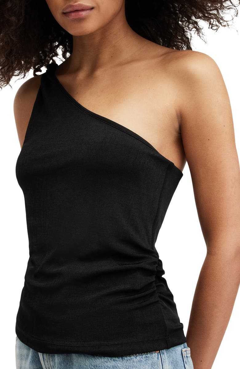 AllSaints Echo One-Shoulder Top, Alternate, color, Black