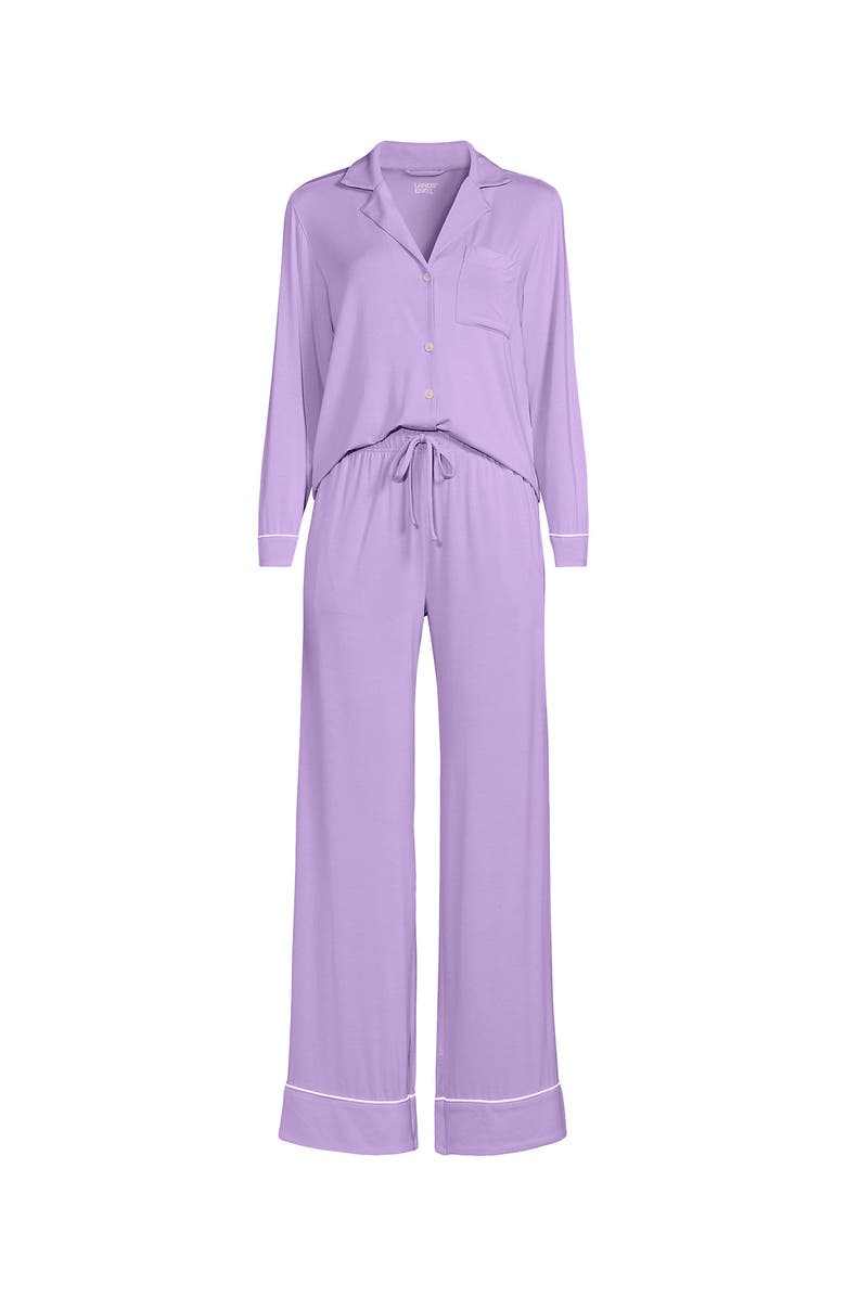 Lands' End Cooling 2 Piece Pajama Set - Long Sleeve Top and Pants, Alternate, color, Lilac Petal