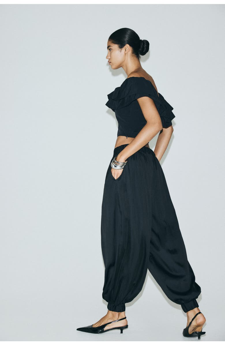 H&M Frill-trimmed Off-the-shoulder Top, Alternate, color, Black