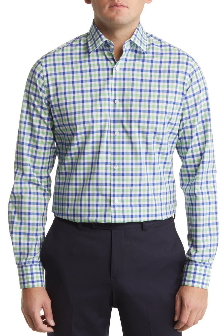 Tailored Fit Gingham Dress Shirt, Main, color, GREEN