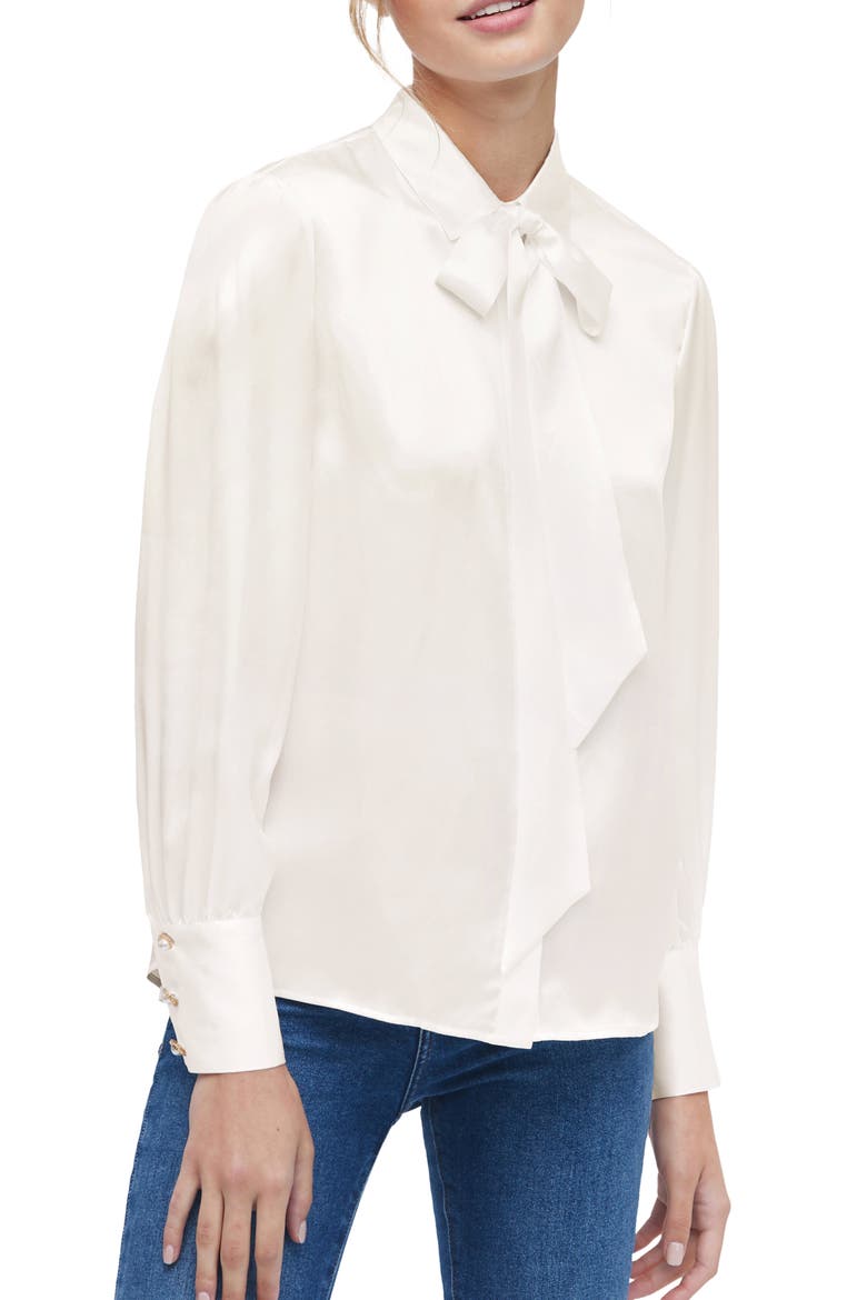 Vintage Bow Tie Silk Blouse, Main, color, Ivory