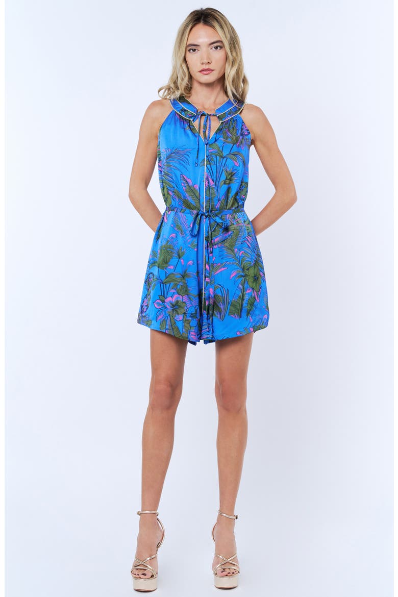 Stace Tropical Floral Print Romper, Alternate, color, BLUE MULTI