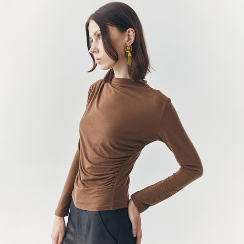 Ats Mira Long Sleeve Top In Brown